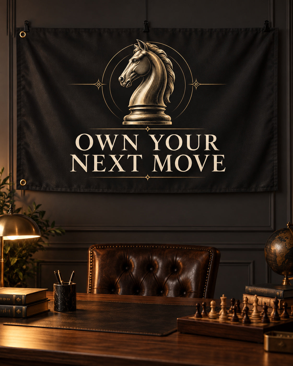 Own Your Next Move Banner displayed in a styled interior; illustrative mockup.