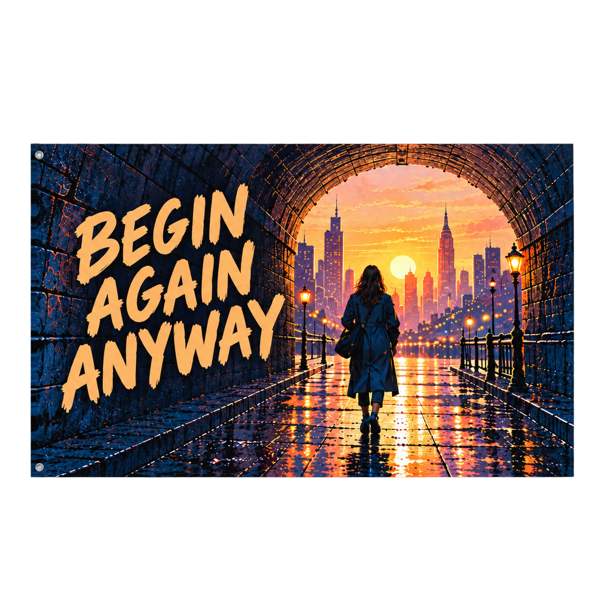 Begin Again Anyway Banner isolated on a transparent background