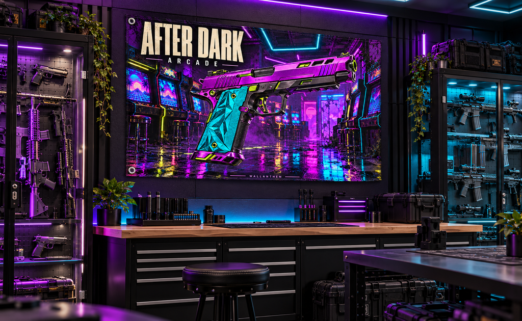 After Dark Arcade Banner in a premium neon loadout room