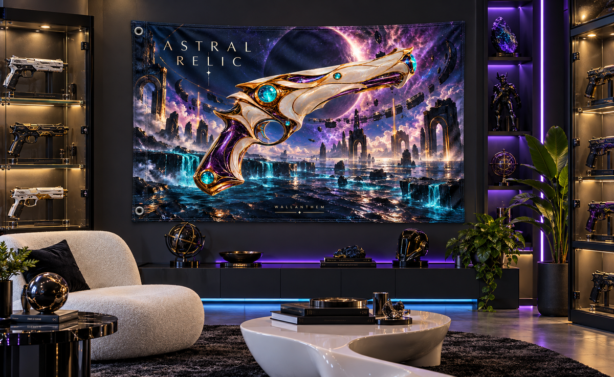 Astral Relic Banner in a premium futuristic collector room