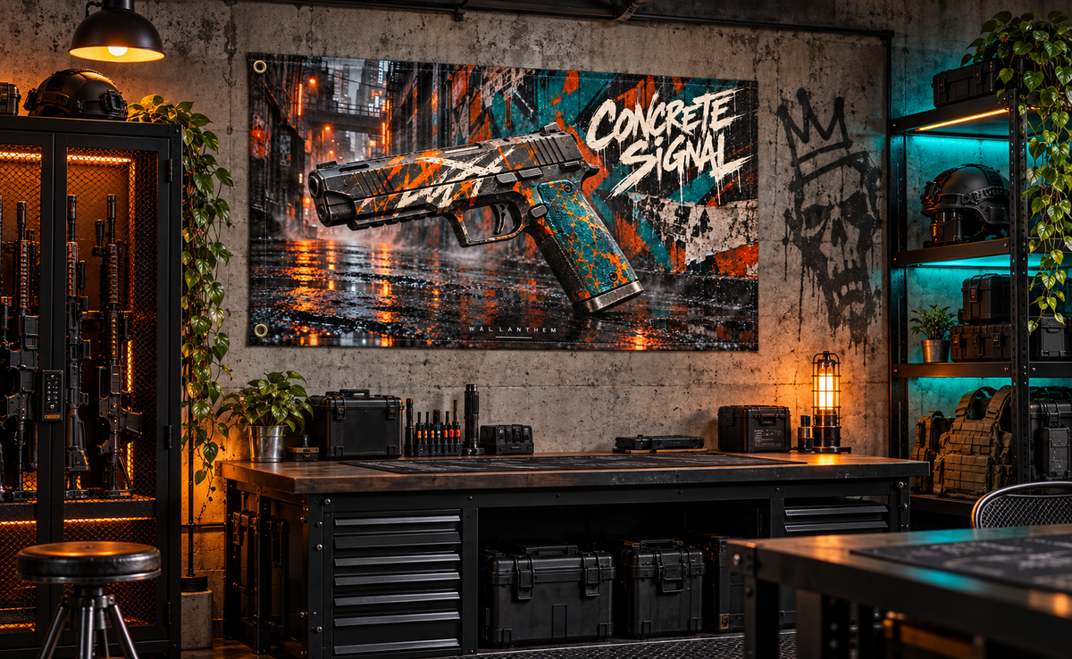 Concrete Signal Banner in an industrial urban loadout room