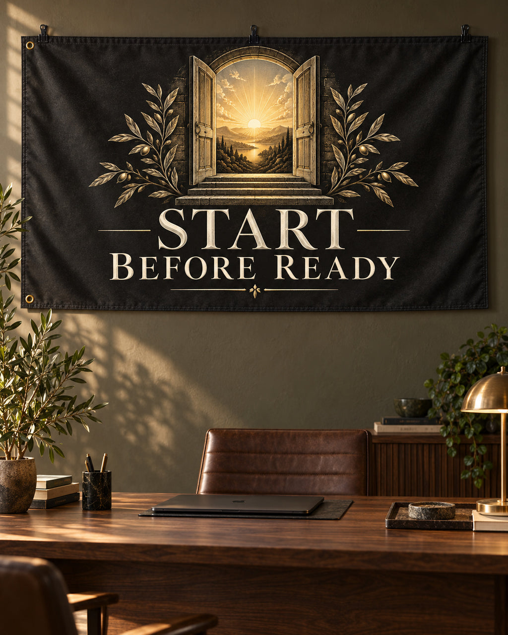 Start Before Ready Banner displayed in a styled interior; illustrative mockup.