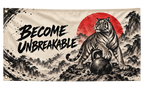 Become Unbreakable Banner, isolated on a transparent background, with two grommets along the left short edge.