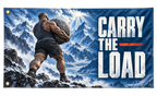 Carry the Load Banner, isolated on a transparent background, with two grommets along the left short edge.