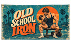 Old School Iron Banner, isolated on a transparent background, with two grommets along the left short edge.