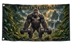 Primal Strength Banner, isolated on a transparent background, with two grommets along the left short edge.