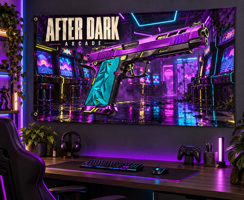 After Dark Arcade Banner — lifestyle room mockup