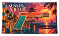 Sunset Circuit Banner — isolated fabric banner, transparent background