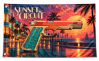 Sunset Circuit Banner — isolated fabric banner, transparent background