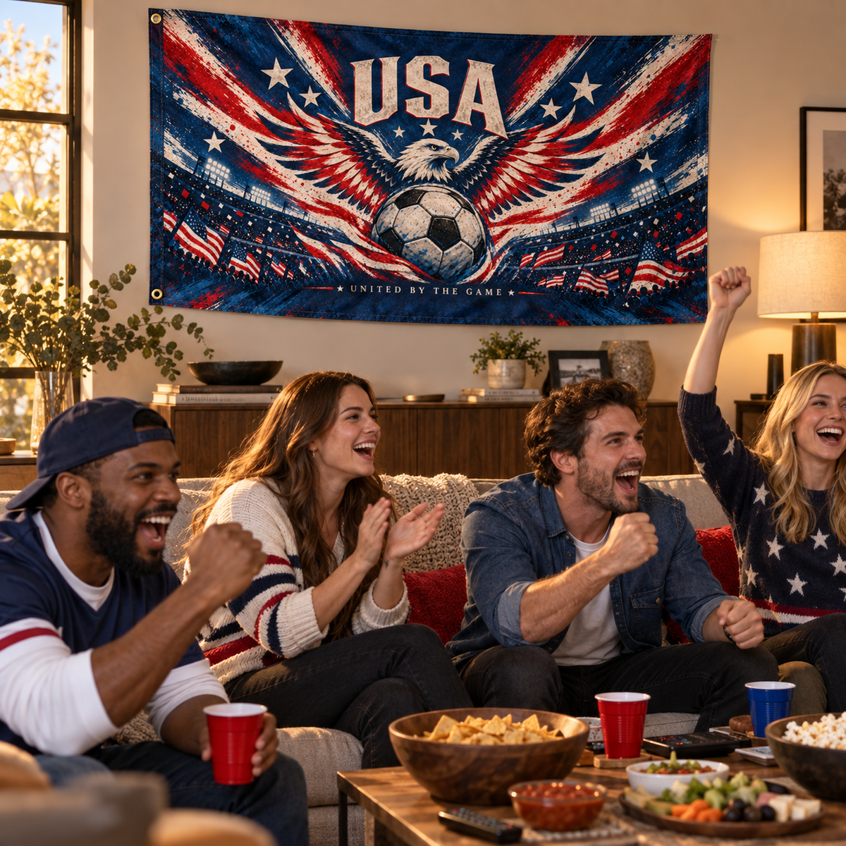 Illustrative lifestyle mockup of USA — United by the Game Banner