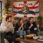 England Heart of the Game banner in a home football watch-party scene