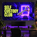 Self Custody Club Banner displayed in a furnished interior; illustrative mockup. Display clips and props not included.