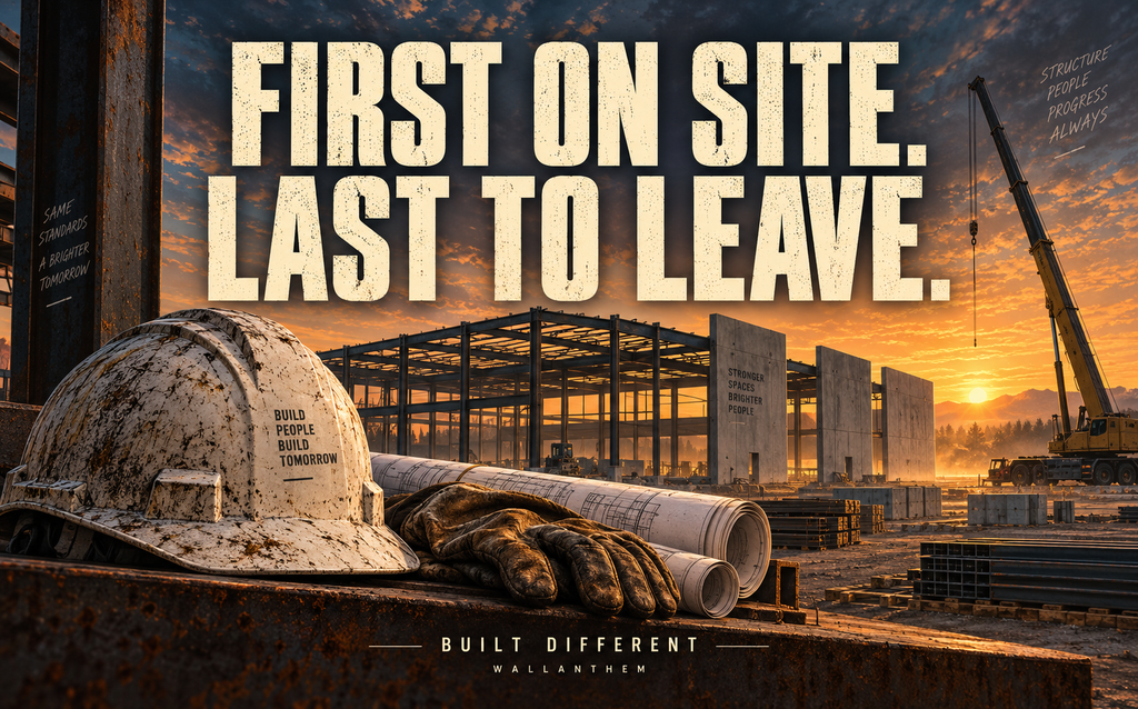 First on Site. Last to Leave. construction banner artwork
