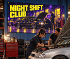 Night Shift Club fabric banner displayed in its room setting