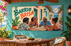 Barrio Brisa fabric banner displayed in its room setting