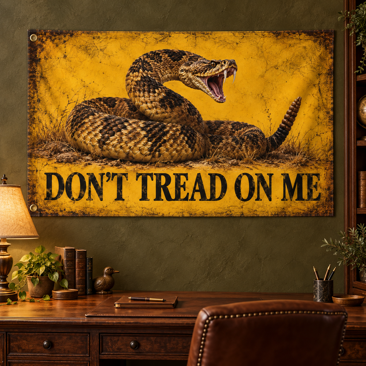 Don’t Tread on Me — Rustic Yellow Banner — lifestyle room view